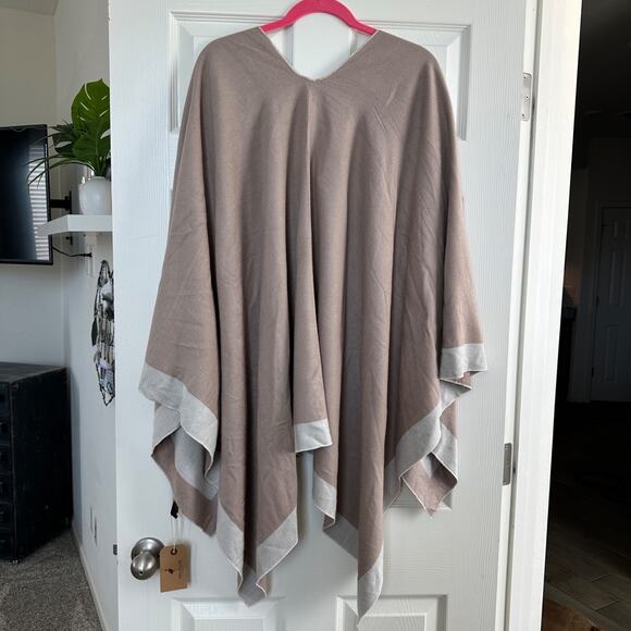 mellifluous ruana cape beige cream viscose wrap scarf sweater poncho open front - Picture 2 of 7